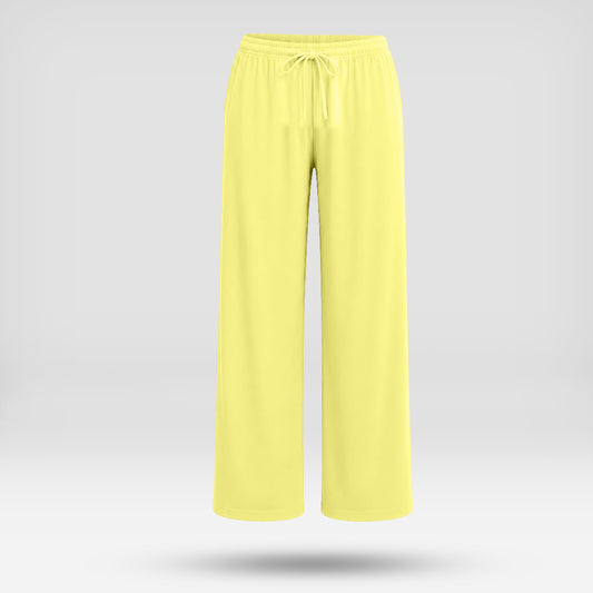 Wide-leg pants in lemon yellow, elastic waist with drawstring